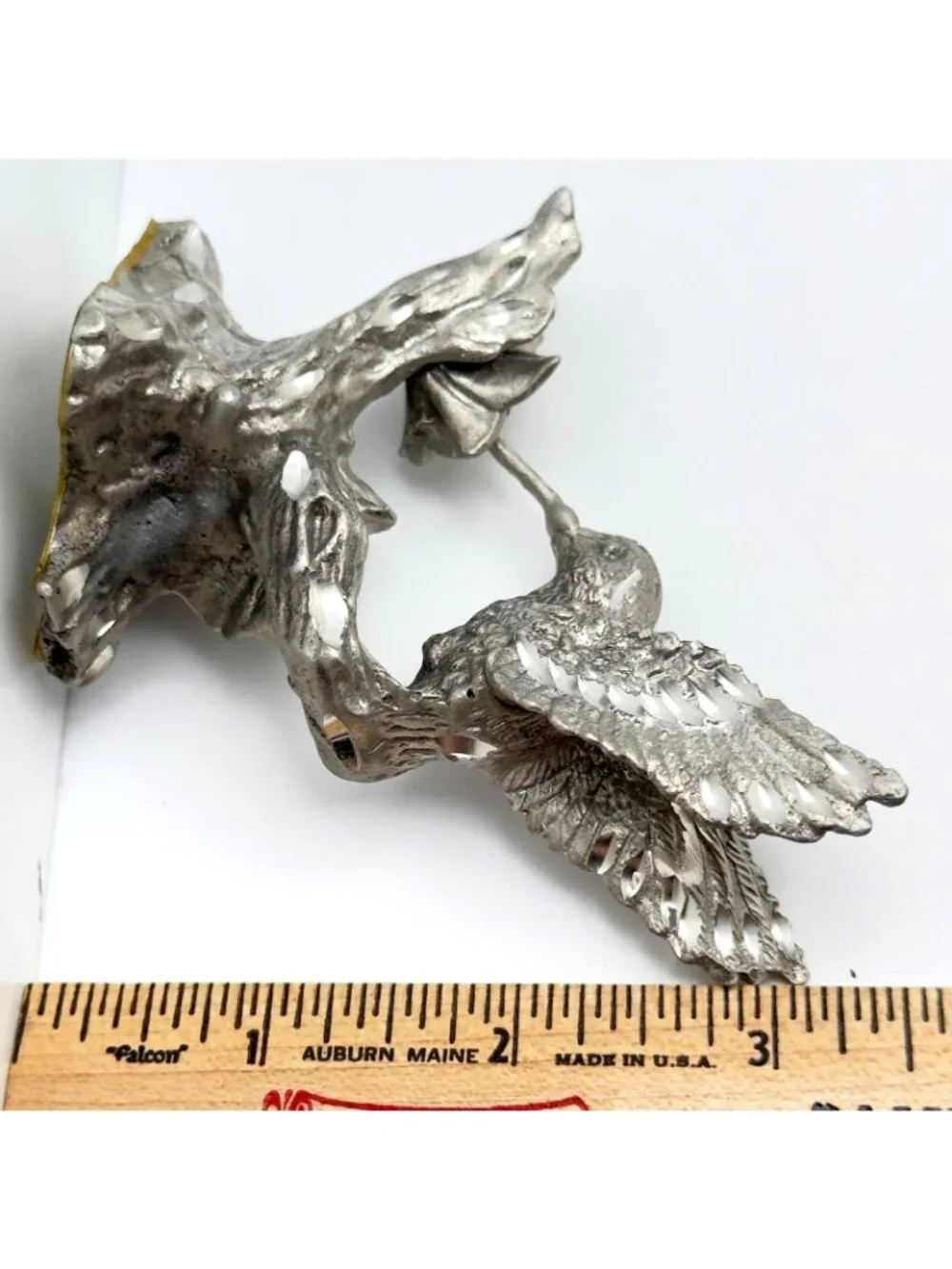 Pewter Hummingbird & Hibiscus Vtg Figurine Separate Agate Base 3.5